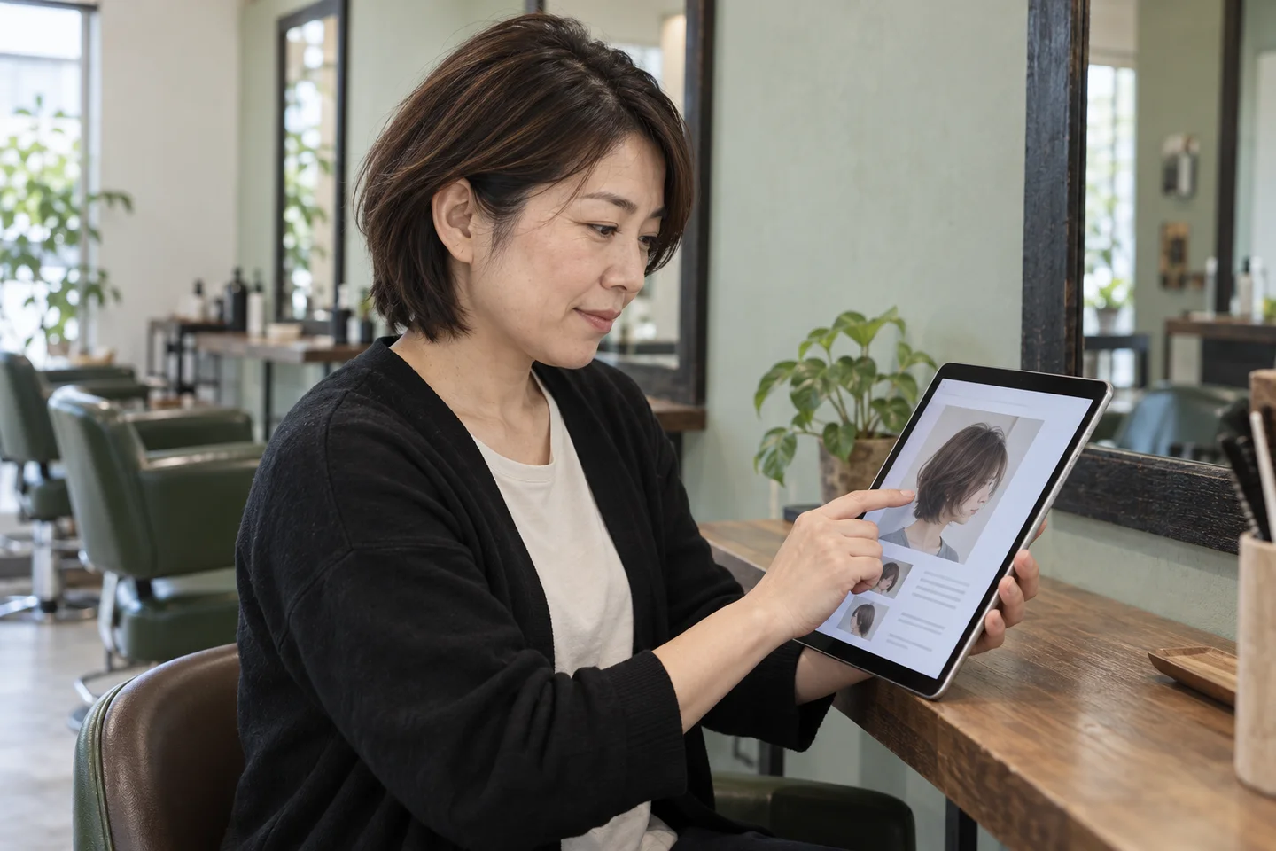 美容室オーナーがタブレットで作成内容を確認する活用イメージ